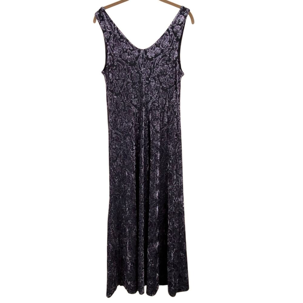 Vintage Gray Velvet Burnout Floral Maxi Dress Size M Holidays Stretchy